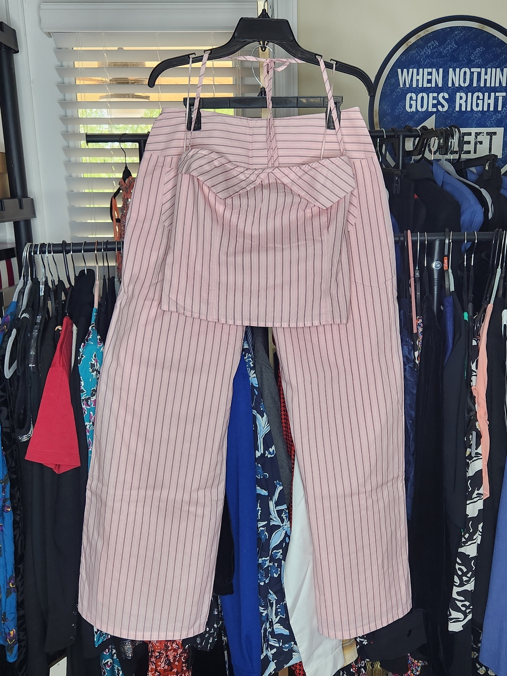 Striped Pink Wide-Leg Pants with Matching Crop Top